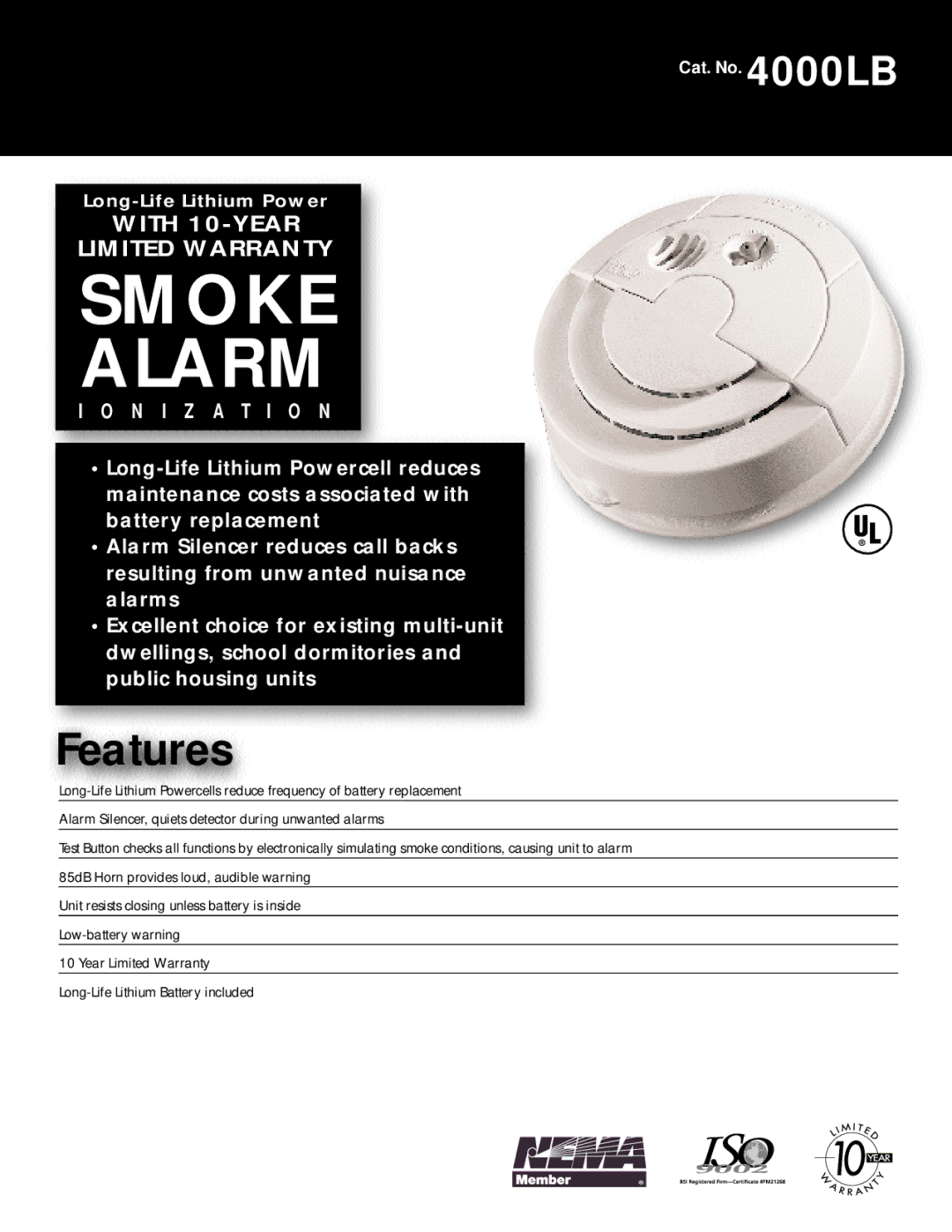 BRK electronic 4000LB warranty Smoke Alarm 