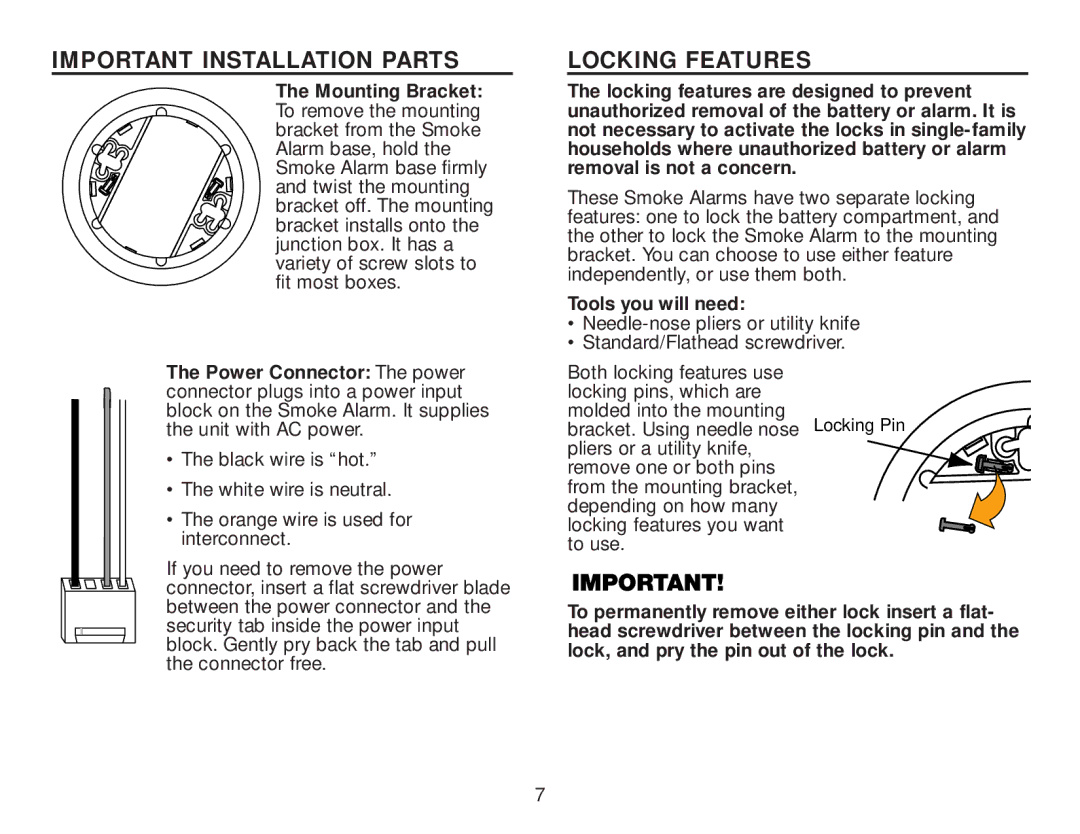 BRK electronic 4120SB, 4120 AC user manual Important Installation Parts, Locking Features, Tools you will need 