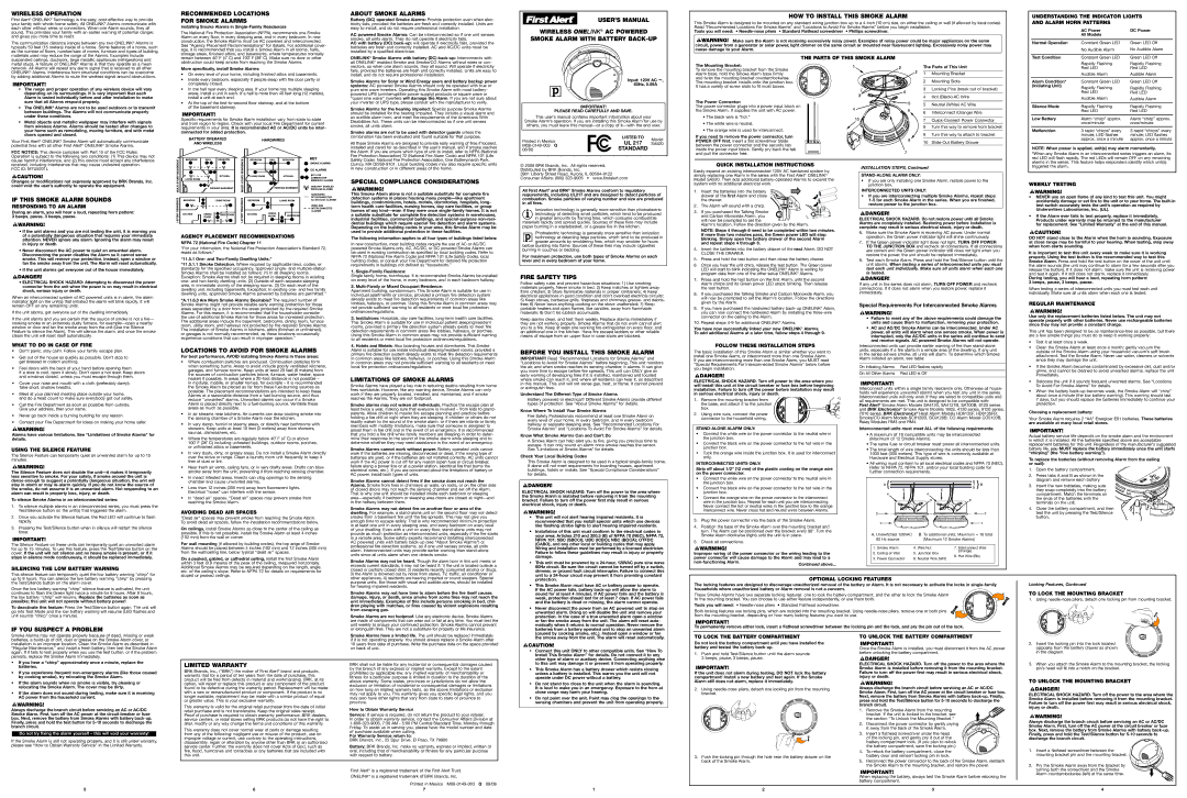 BRK electronic 4120 series user manual Wireless Operation, Recommended Locations For Smoke Alarms, About Smoke Alarms 