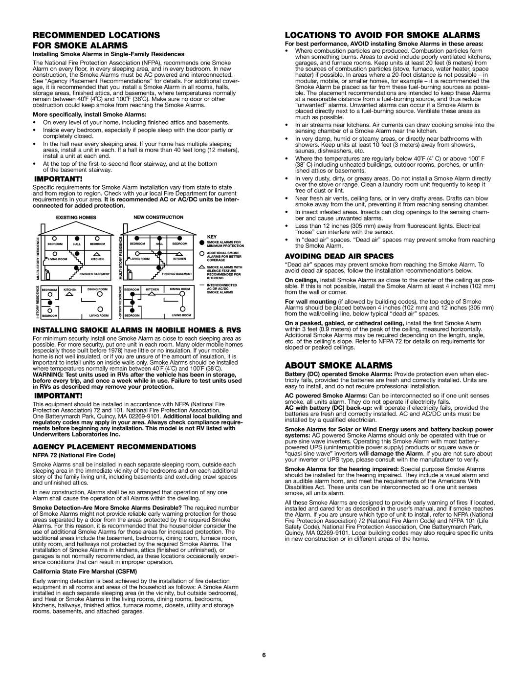 BRK electronic 7010B Recommended Locations For Smoke Alarms, Locations to Avoid for Smoke Alarms, About Smoke Alarms 