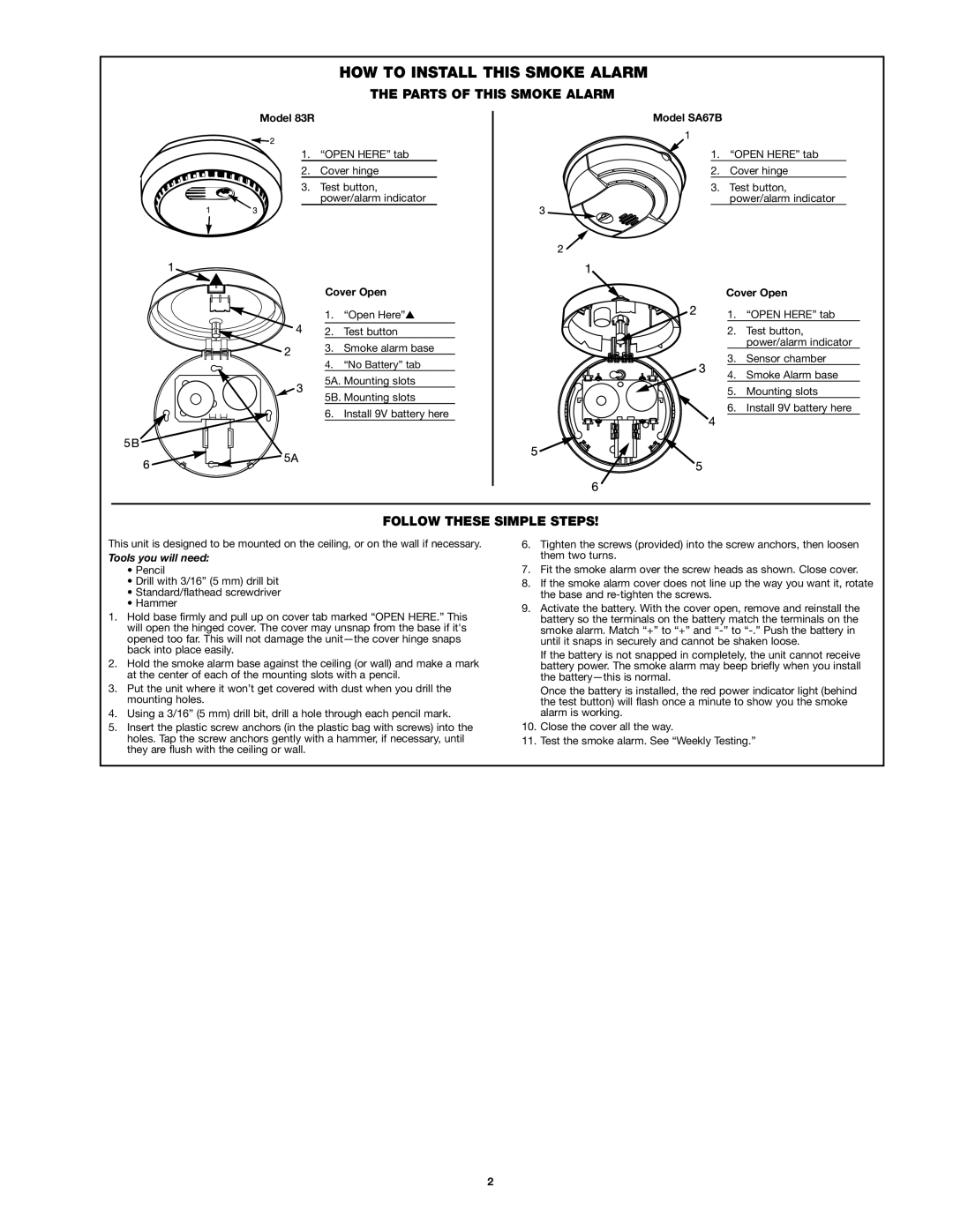 BRK electronic 83R, SA67B user manual HOW to Install this Smoke Alarm, Parts of this Smoke Alarm, Follow These Simple Steps 