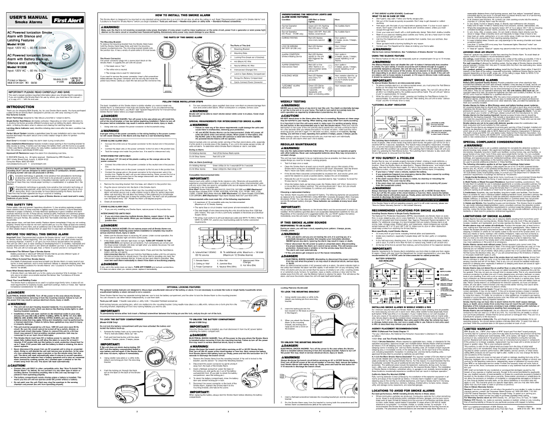 BRK electronic 9120LB user manual HOW to Install this Smoke Alarm, About Smoke Alarms, Weekly Testing, Fire Safety Tips 