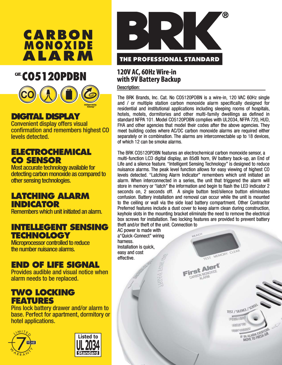 BRK electronic C05120PDBN manual Carbon, Monoxide, CAT.CO5120PDBN, Digital Display, Latching Alarm Indicator 