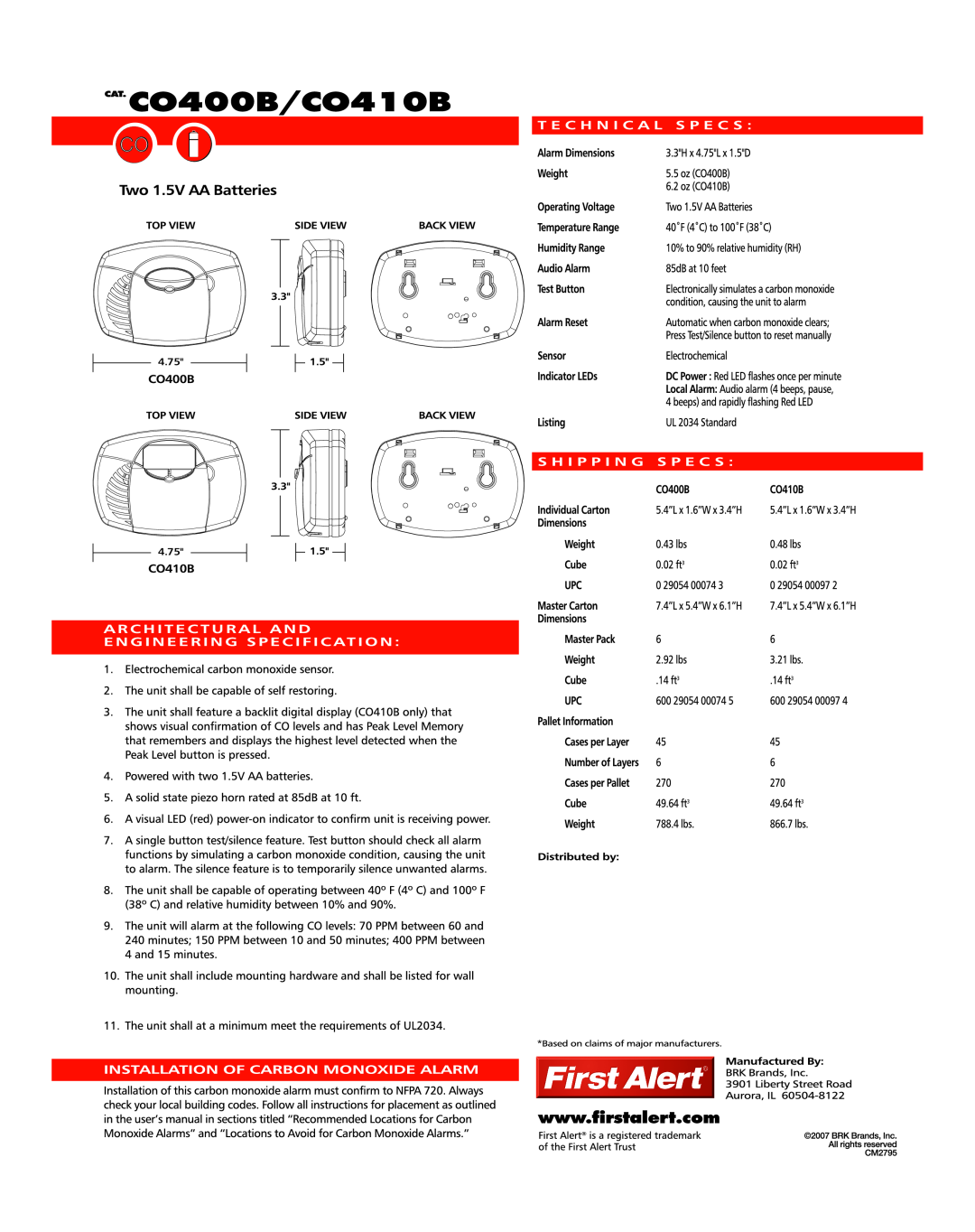 BRK electronic CO410B, CO400B manual 4.75 