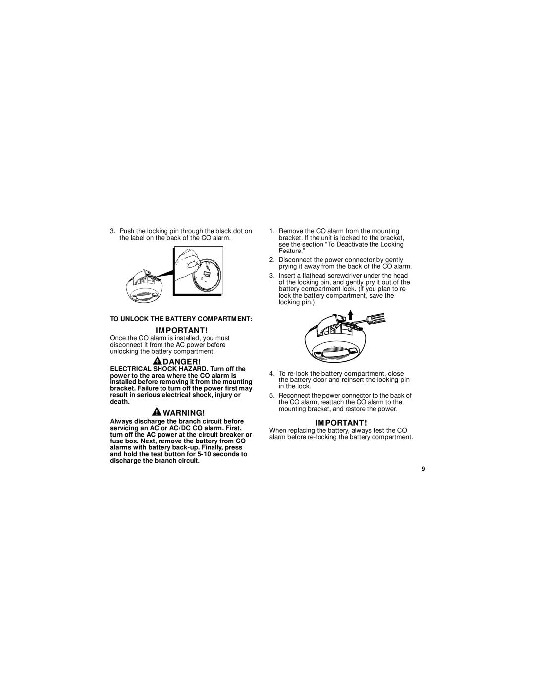 BRK electronic CO5120B user manual To Unlock the Battery Compartment 