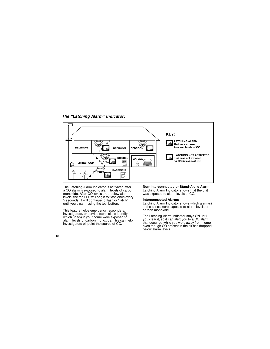 BRK electronic CO5120B user manual Latching Alarm Indicator, Non-Interconnected or Stand-Alone Alarm, Interconnected Alarms 