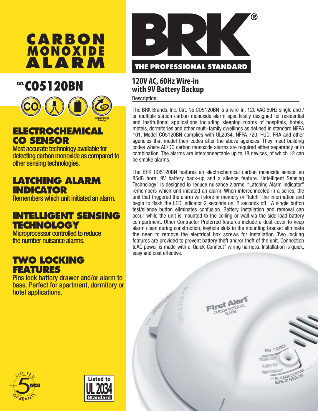 BRK electronic CO5120BN manual Alarm 