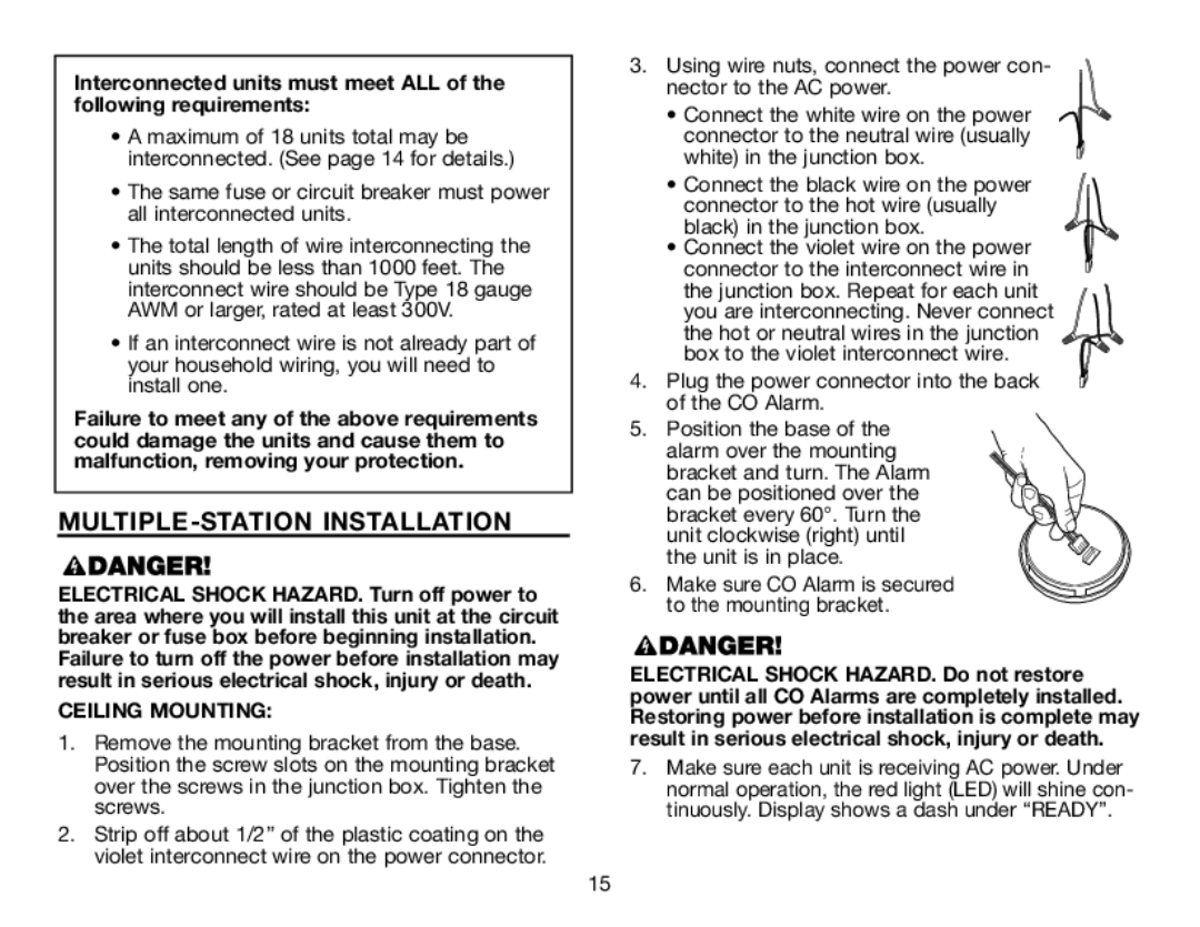 BRK electronic CO5120PDB user manual MULTIPLE-STATION Installation, Ceiling Mounting 