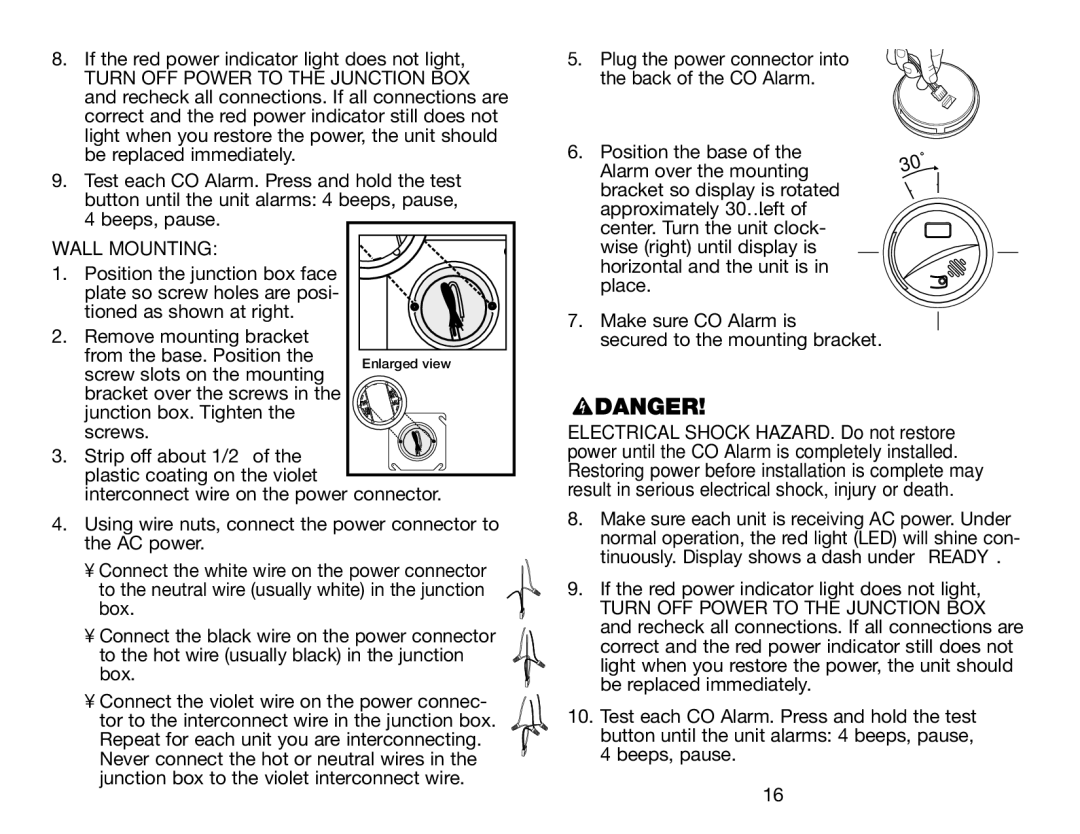 BRK electronic CO5120PDB user manual Wall Mounting 