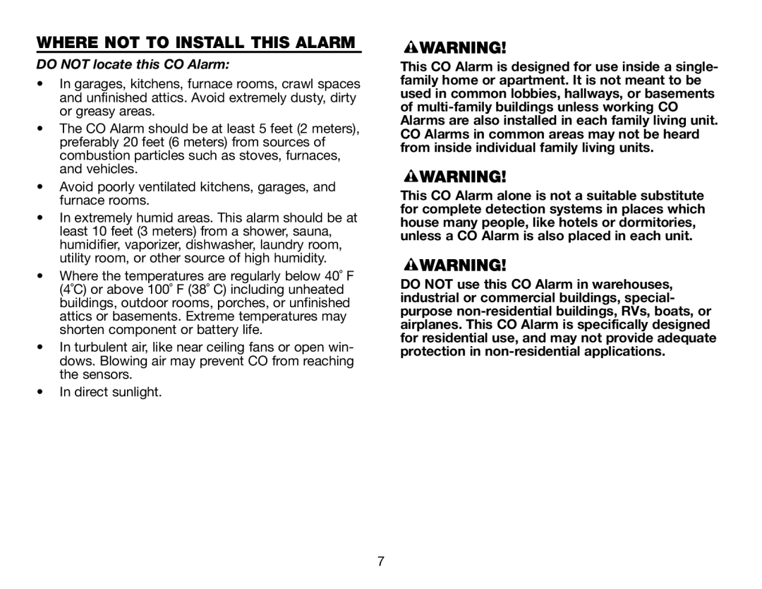 BRK electronic CO5120PDB user manual Where Not To Install This Alarm, DO NOT locate this CO Alarm 