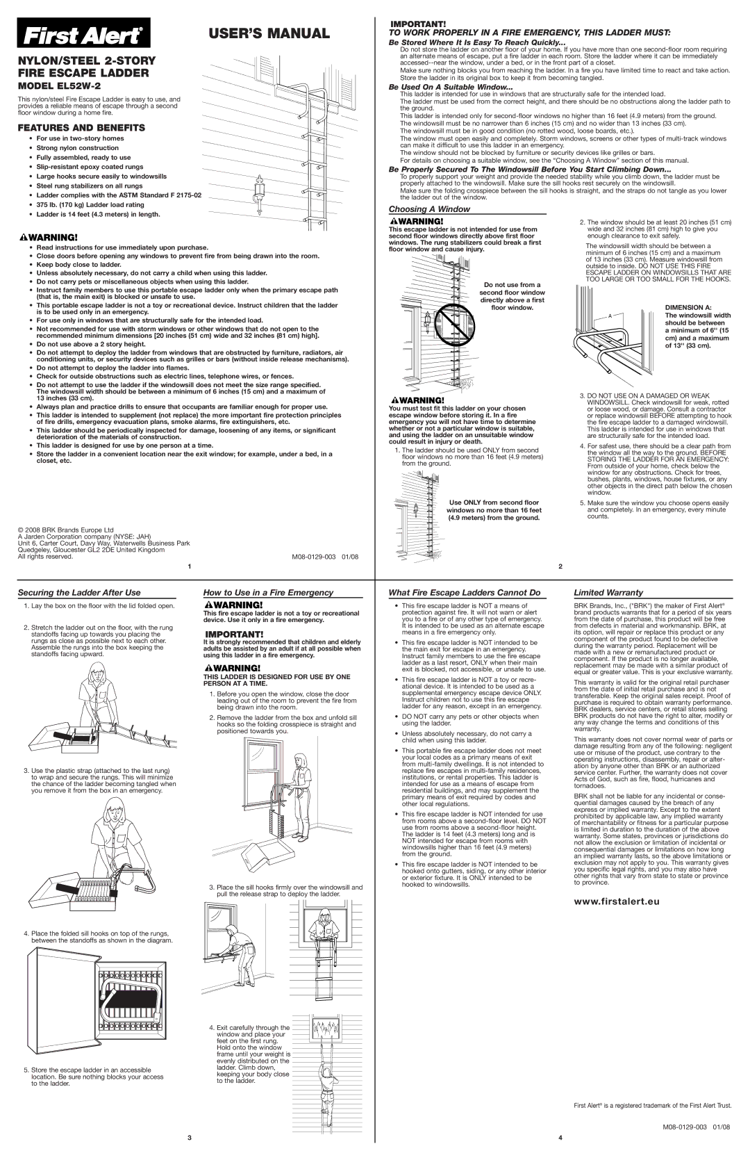 BRK electronic EL52W-2 user manual Escape Ladder on Windowsills That are, TOO Large or TOO Small for the Hooks 