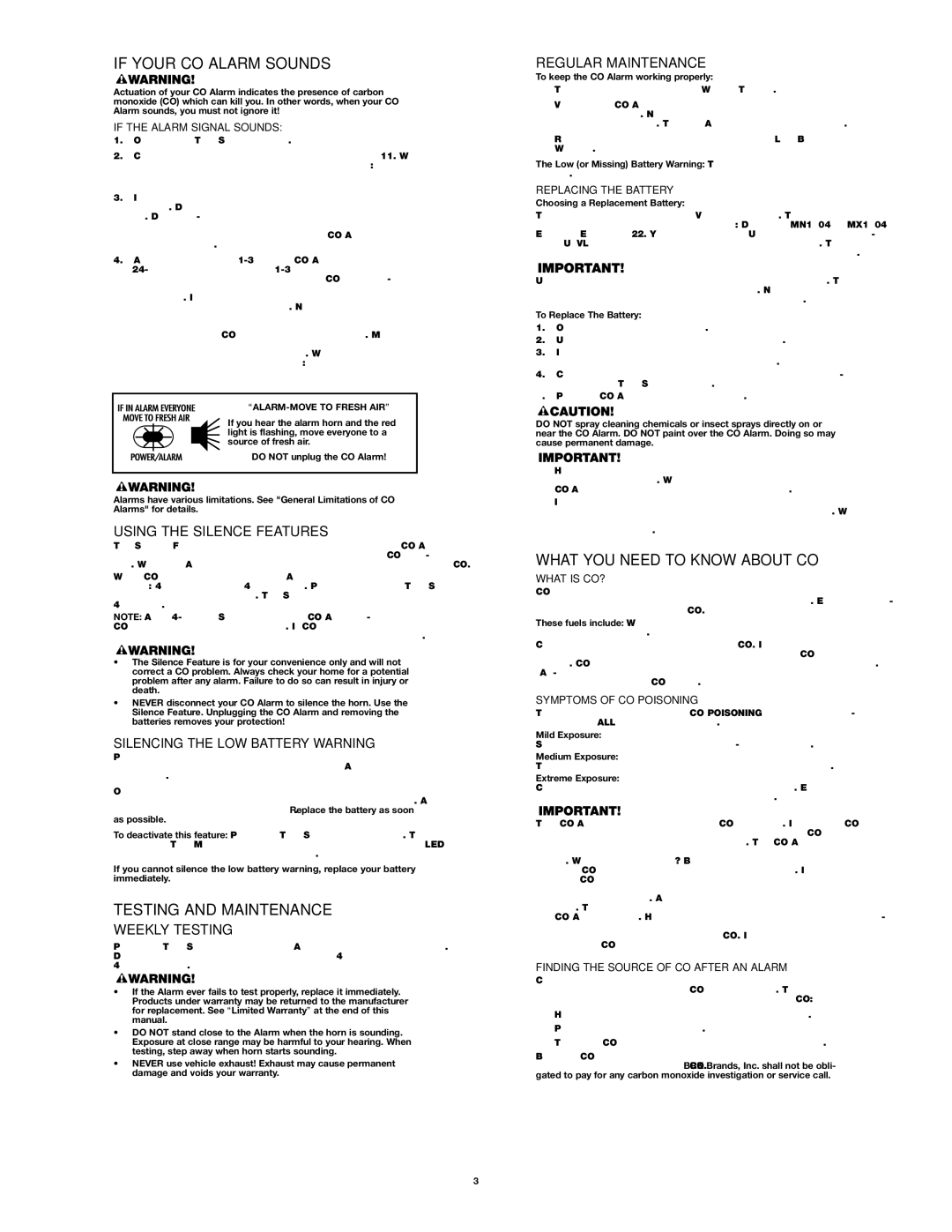 BRK electronic FCD2BT user manual If Your CO Alarm Sounds, Testing and Maintenance, What YOU Need to Know about CO 