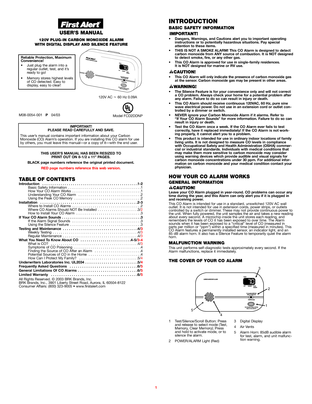 BRK electronic FCD2DDNP user manual Introduction, USER’S Manual 