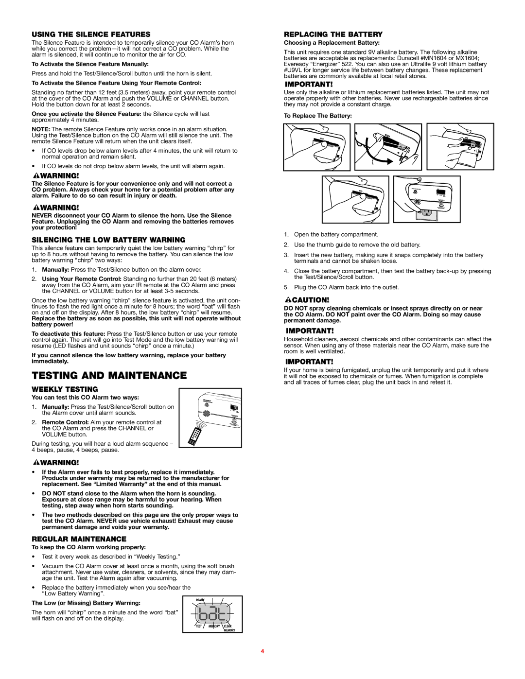 BRK electronic FCD4 user manual Testing and Maintenance 