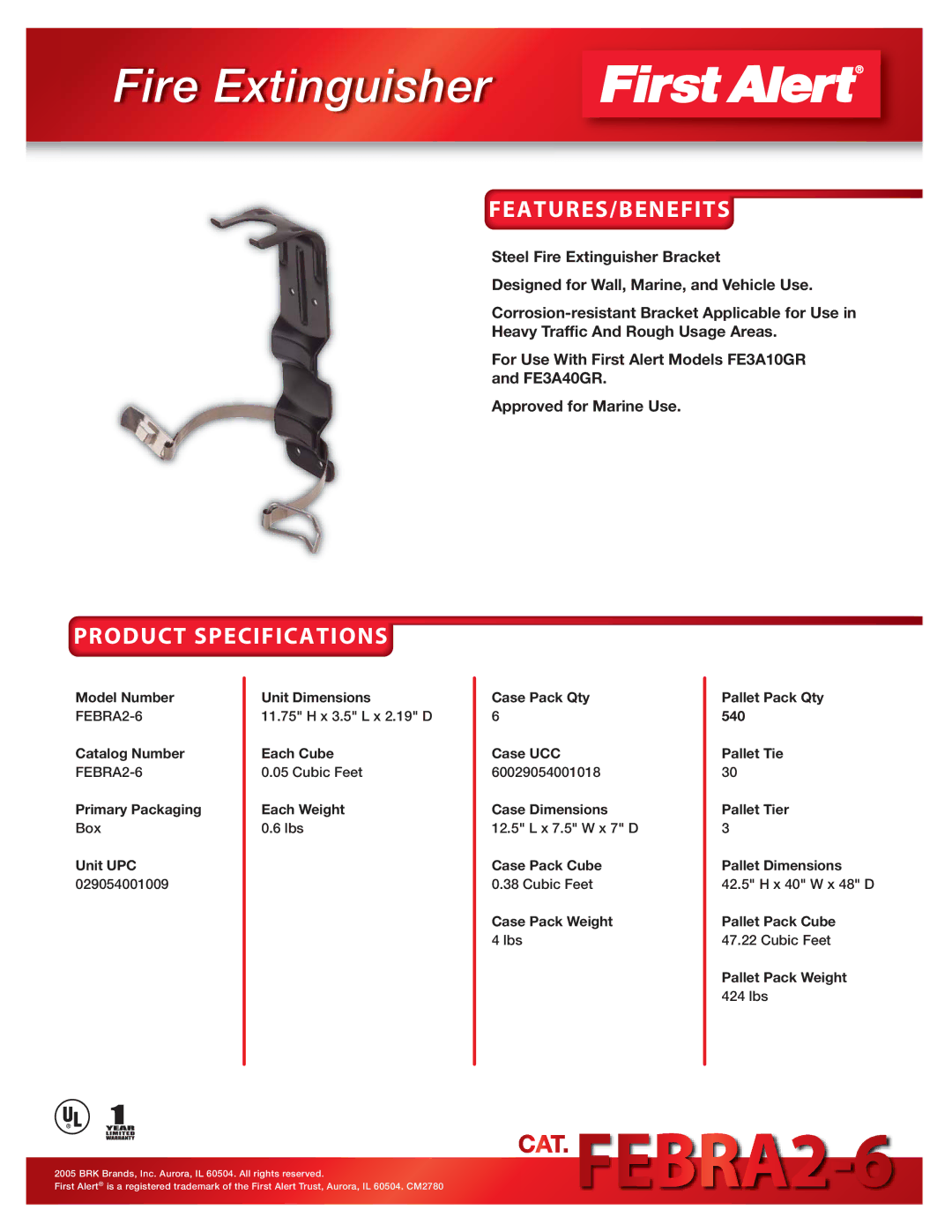 BRK electronic FEBRA2-6 specifications Fire Extinguisher, Features/Benefits, Product Specifications 