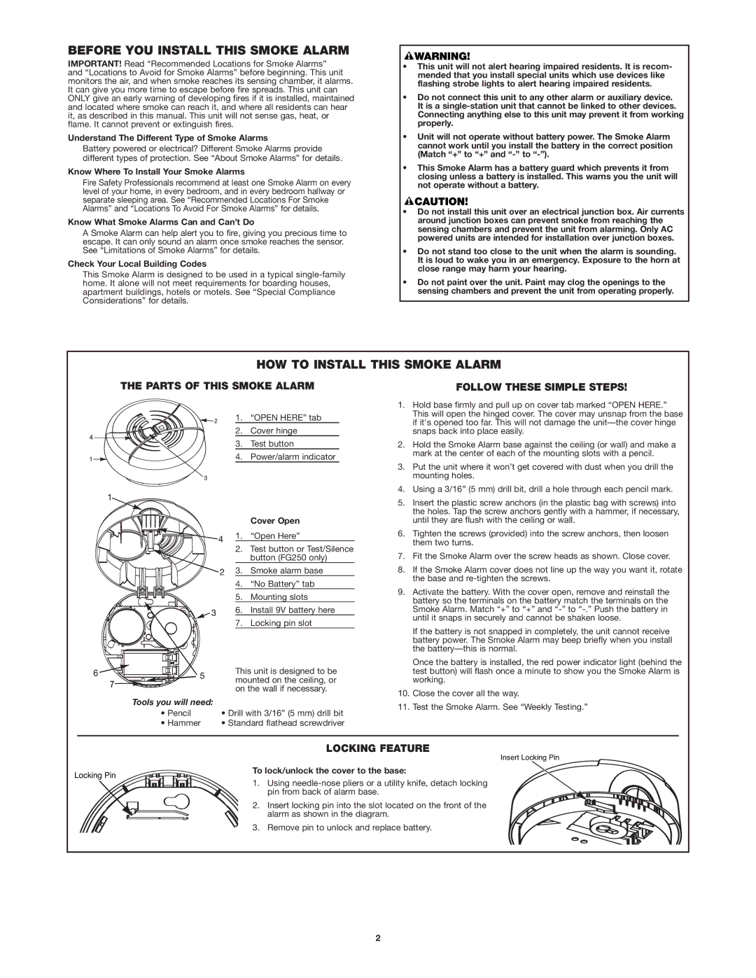 BRK electronic FG250 Before YOU Install this Smoke Alarm, HOW to Install this Smoke Alarm, Parts of this Smoke Alarm 