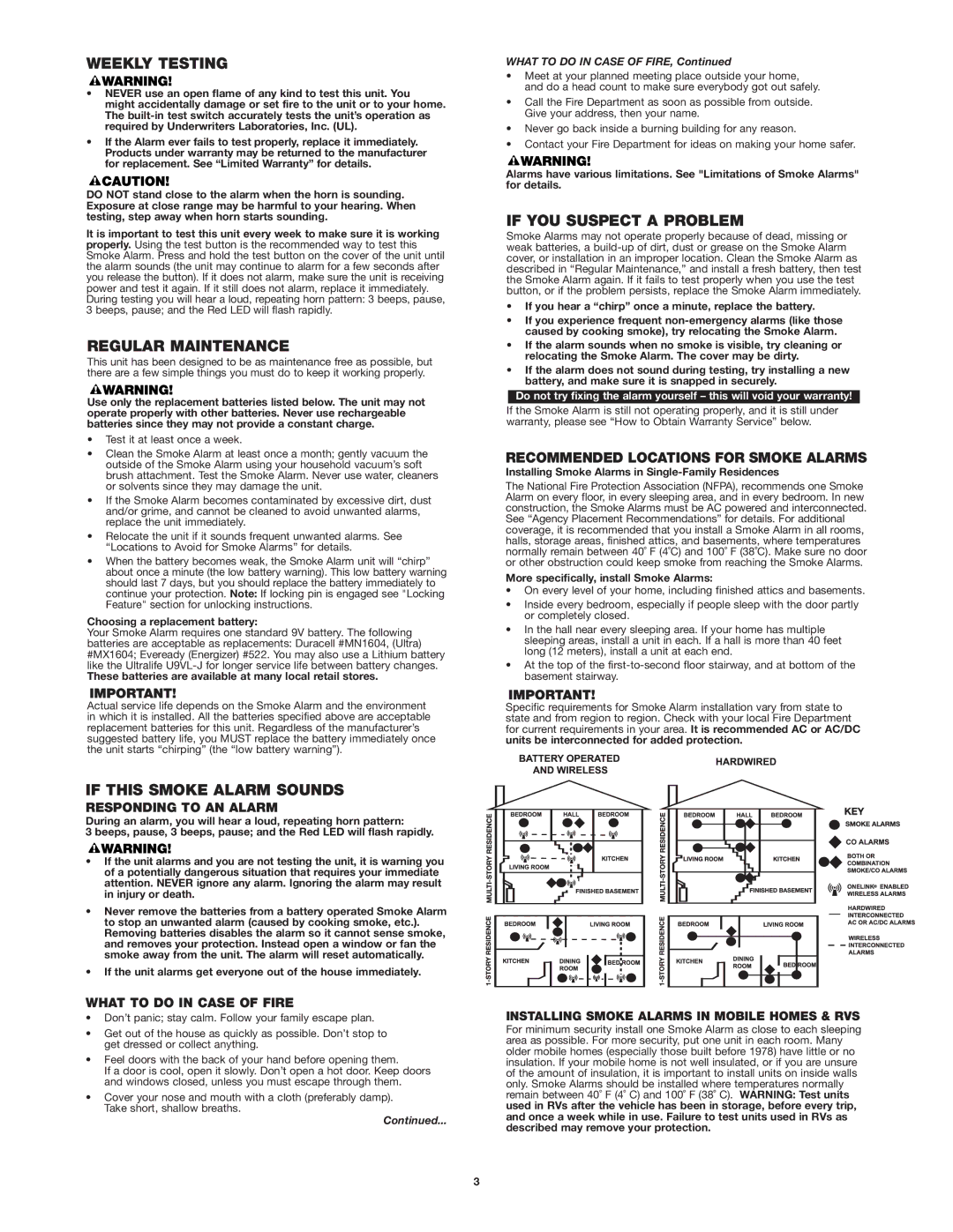 BRK electronic FG250 user manual Weekly Testing, Regular Maintenance, If this Smoke Alarm Sounds, If YOU Suspect a Problem 