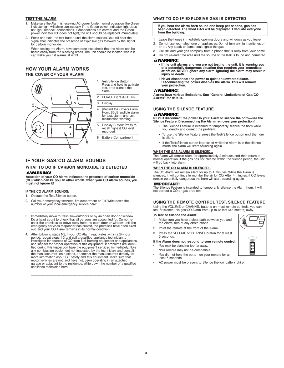 BRK electronic GCO1 user manual HOW Your Alarm Works, If Your GAS/CO Alarm Sounds 