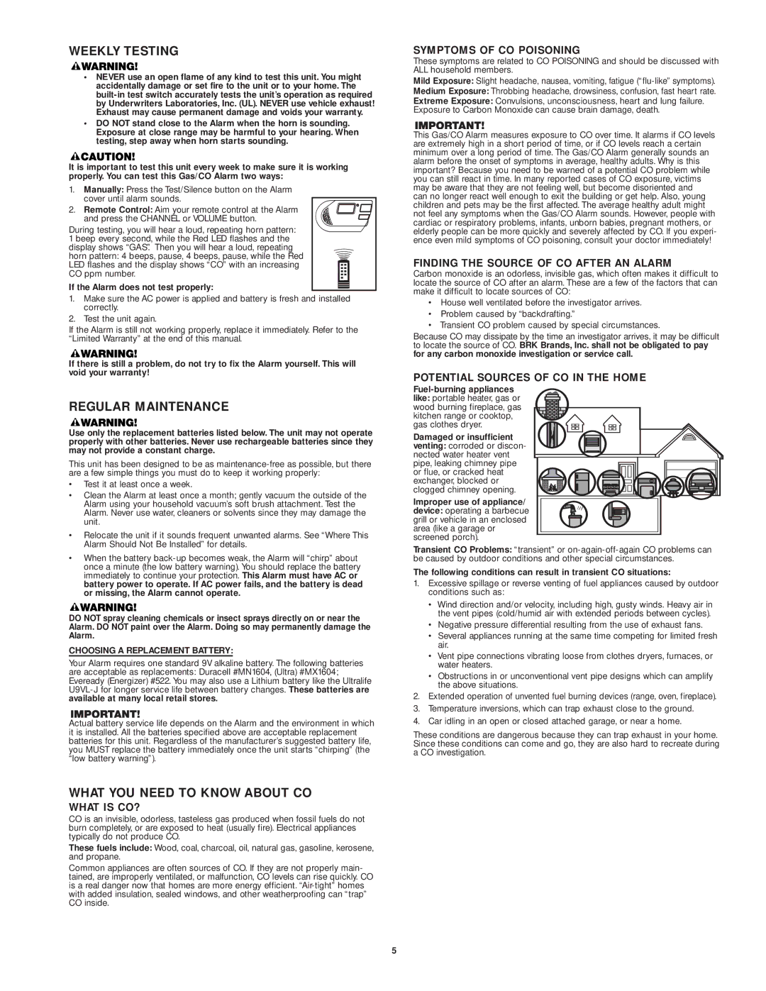 BRK electronic GCO1 user manual Weekly Testing, Regular Maintenance, What YOU Need to Know about CO 