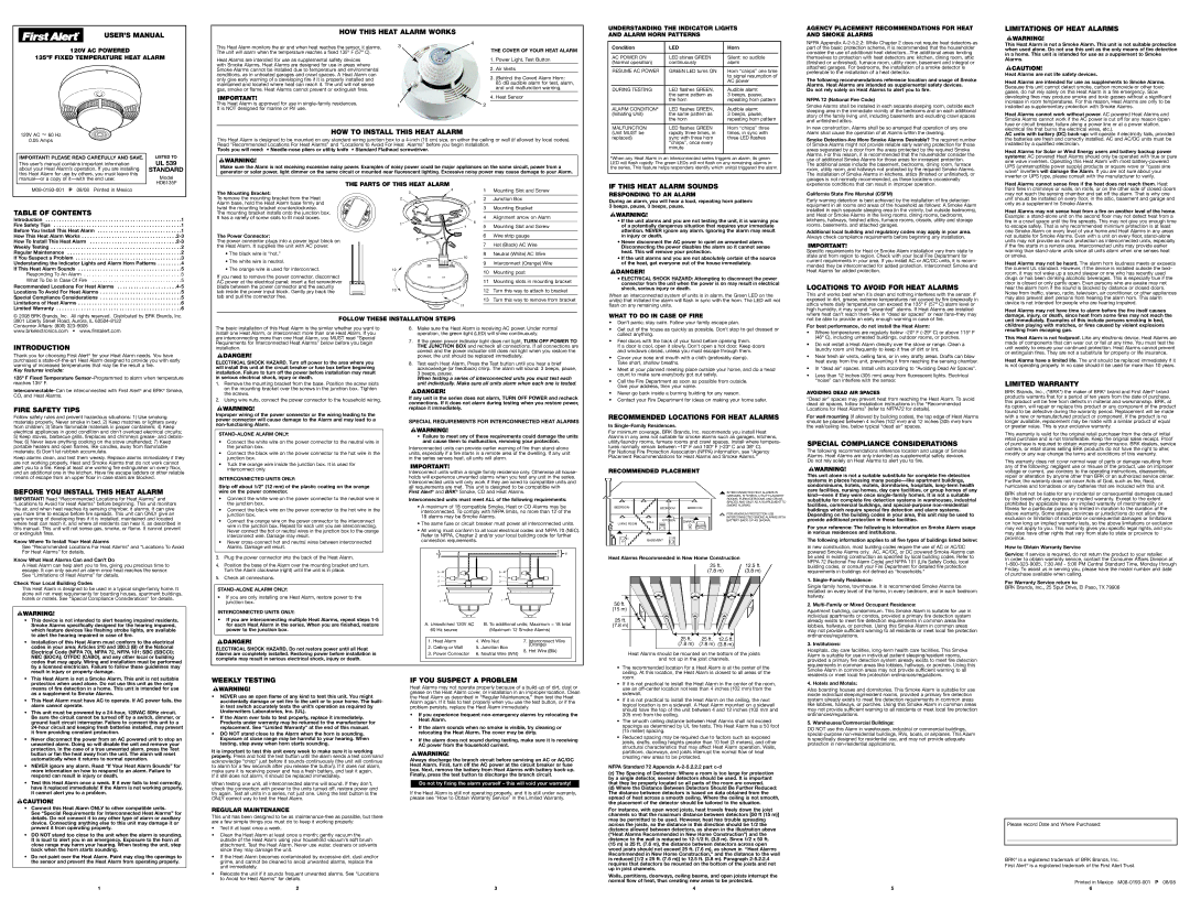 BRK electronic HD6135F user manual USER’S Manual, HOW this Heat Alarm Works, HOW to Install this Heat Alarm, Introduction 