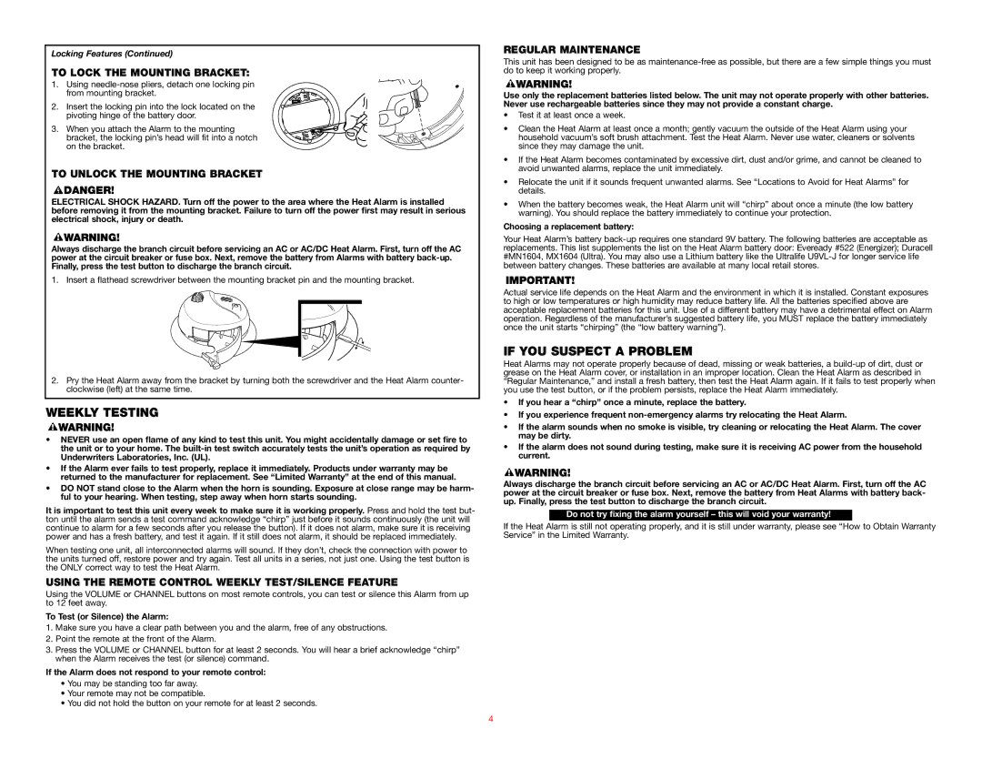 BRK electronic HD6135FB user manual Weekly Testing, If YOU Suspect a Problem 