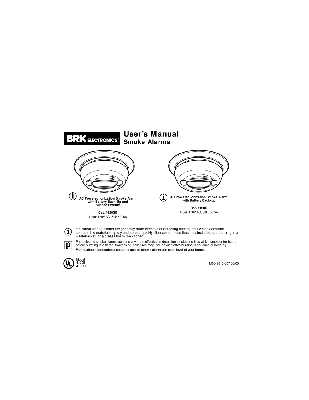 BRK electronic 4120B, M06-2016-007 user manual User’s Manual 