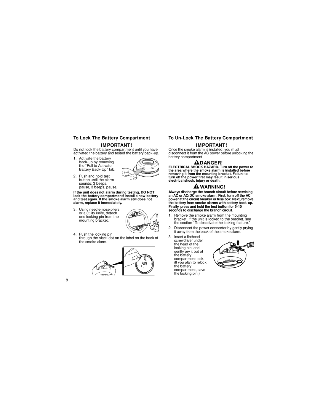 BRK electronic M06-2016-007, 4120B user manual To Lock The Battery Compartment 