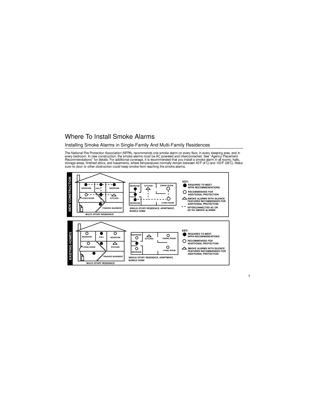 BRK electronic 4120B, M06-2016-007 user manual Where To Install Smoke Alarms, NEW Construction 