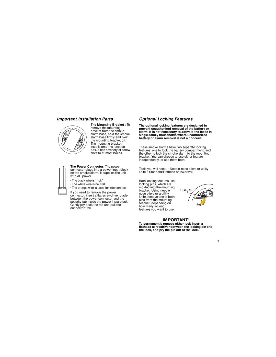 BRK electronic 4120B, M06-2016-007 user manual Important Installation Parts, Optional Locking Features 