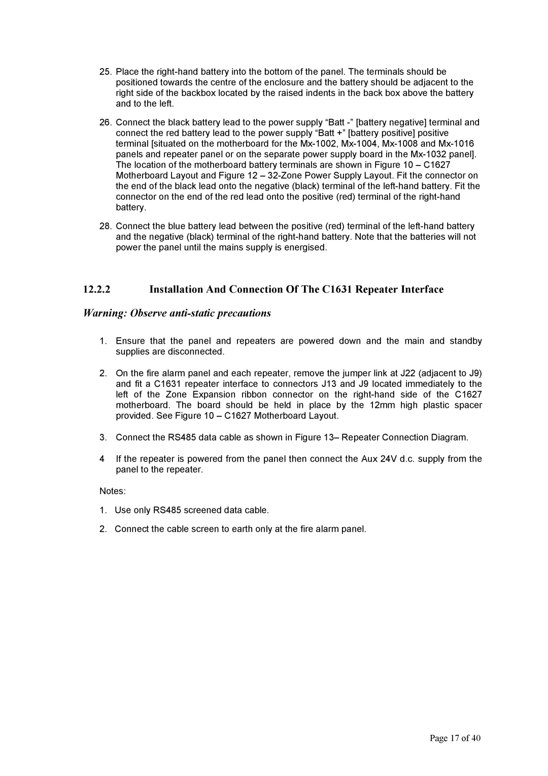 BRK electronic Mx-1000 manual Installation And Connection Of The C1631 Repeater Interface 