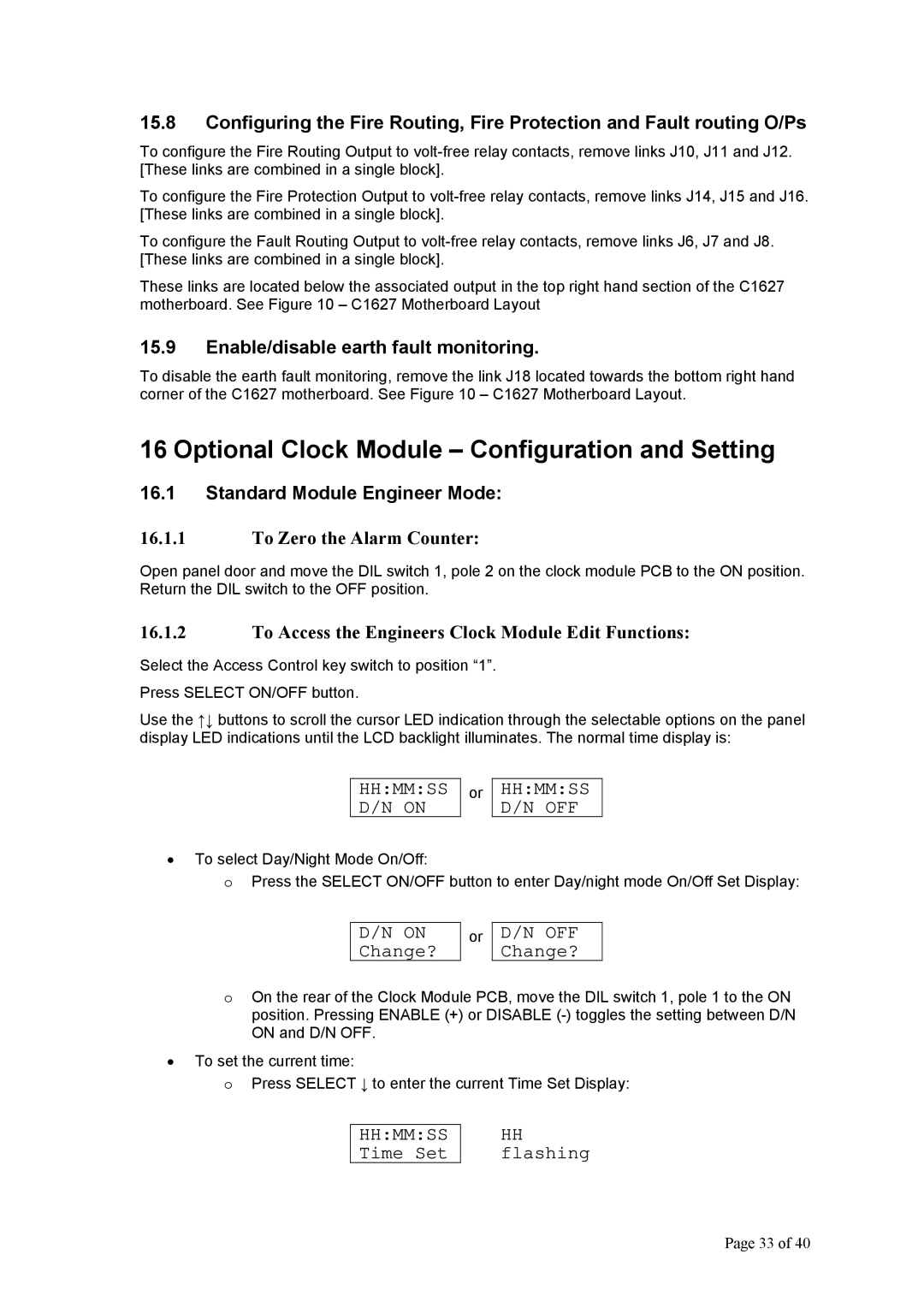 BRK electronic Mx-1000 manual Optional Clock Module Configuration and Setting, Enable/disable earth fault monitoring 