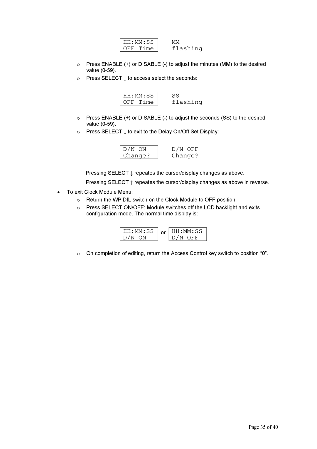 BRK electronic Mx-1000 manual Hhmmss OFF Time MM flashing 