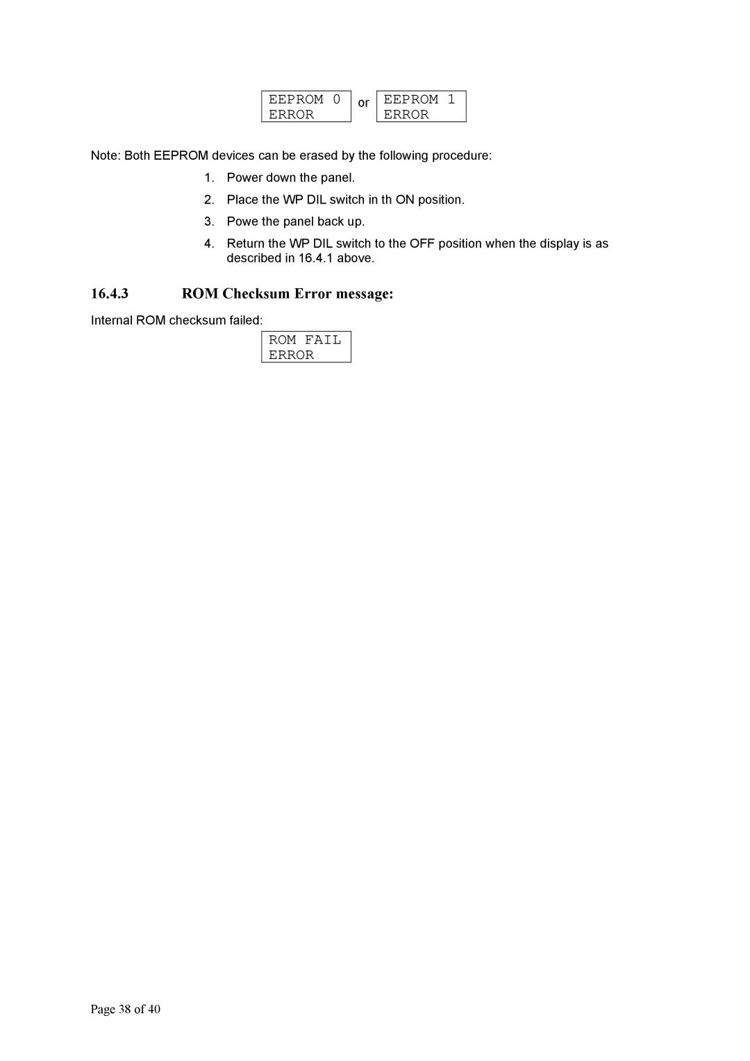 BRK electronic Mx-1000 manual Eeprom 0 Error Eeprom 1 Error, ROM Checksum Error message 