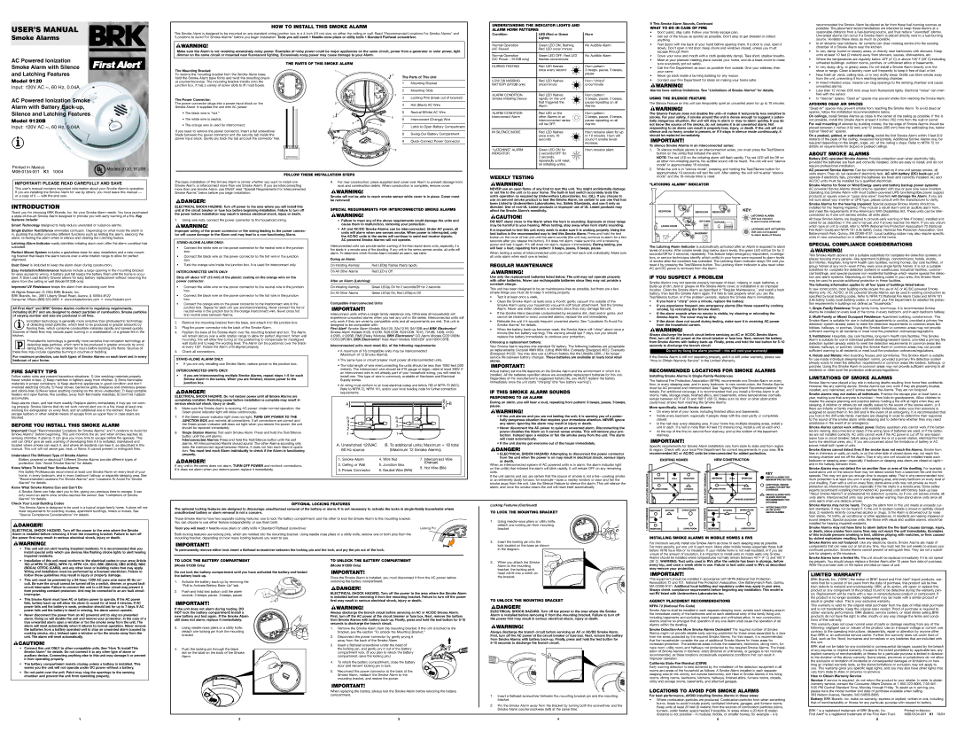 BRK electronic user manual HOW to Install this Smoke Alarm, Weekly Testing, About Smoke Alarms, Fire Safety Tips 