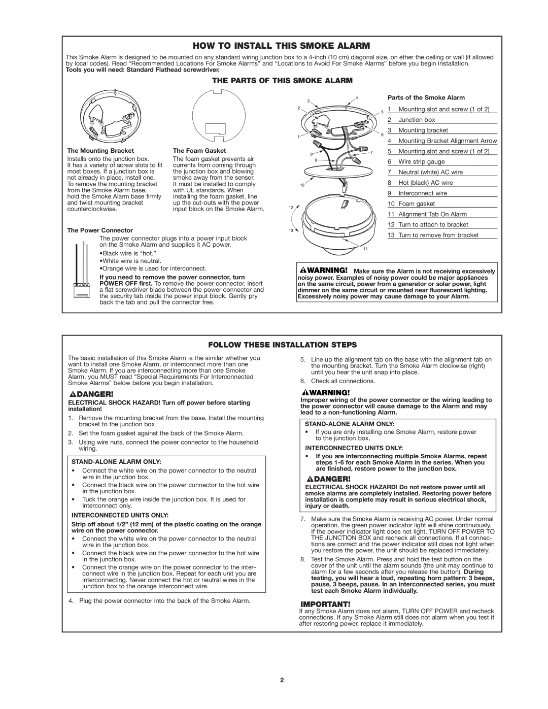 BRK electronic SA100B HOW to Install this Smoke Alarm, Parts of this Smoke Alarm, Follow These Installation Steps 