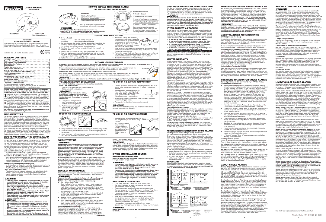 BRK electronic SA300, SA303 user manual USER’S Manual, HOW to Install this Smoke Alarm, Special Compliance Considerations 