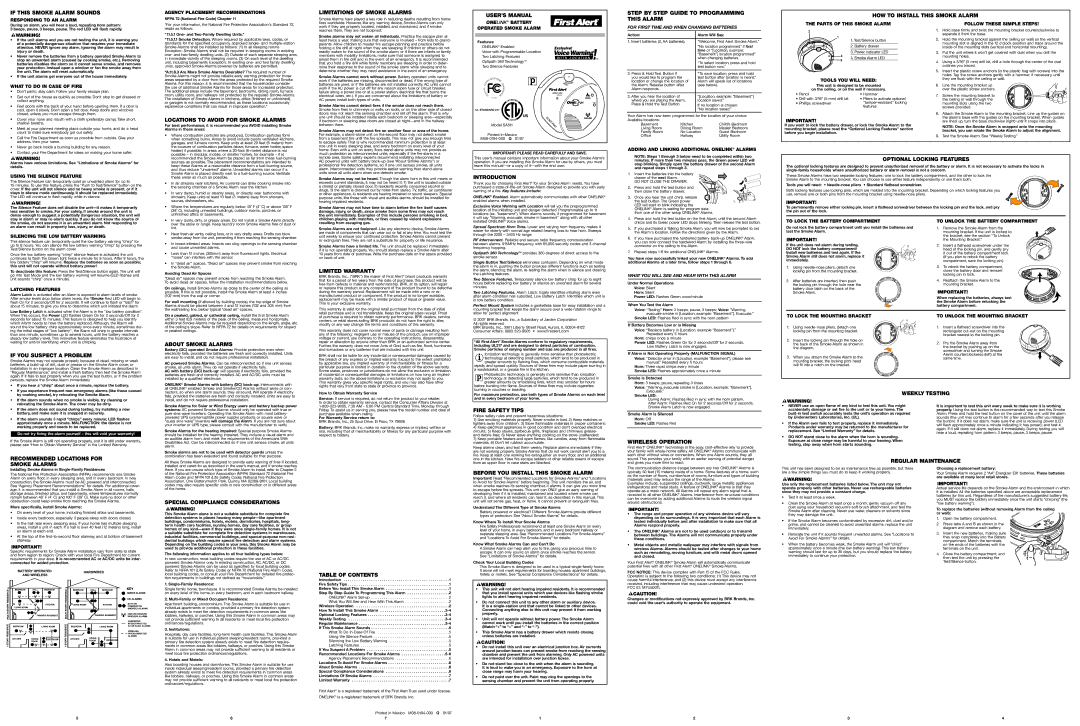 BRK electronic SA511 user manual If this Smoke Alarm Sounds, Limitations of Smoke Alarms, Introduction, Limited Warranty 