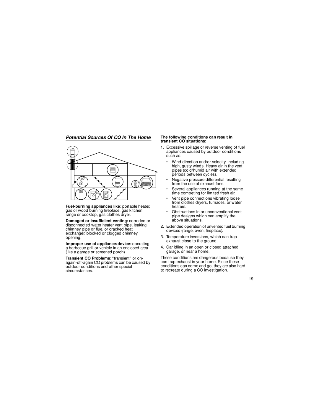 BRK electronic SC1000BN user manual Potential Sources Of CO In The Home 