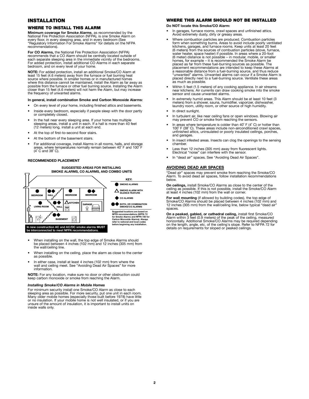 BRK electronic SC7010B user manual Installation, Where to Install this Alarm, Where this Alarm should not be Installed 