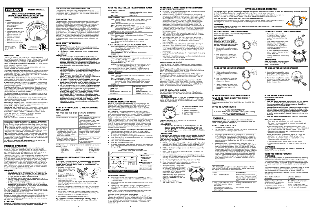 BRK electronic SCO500 user manual USER’S Manual, Optional Locking Features, Introduction, Wireless Operation, Installation 