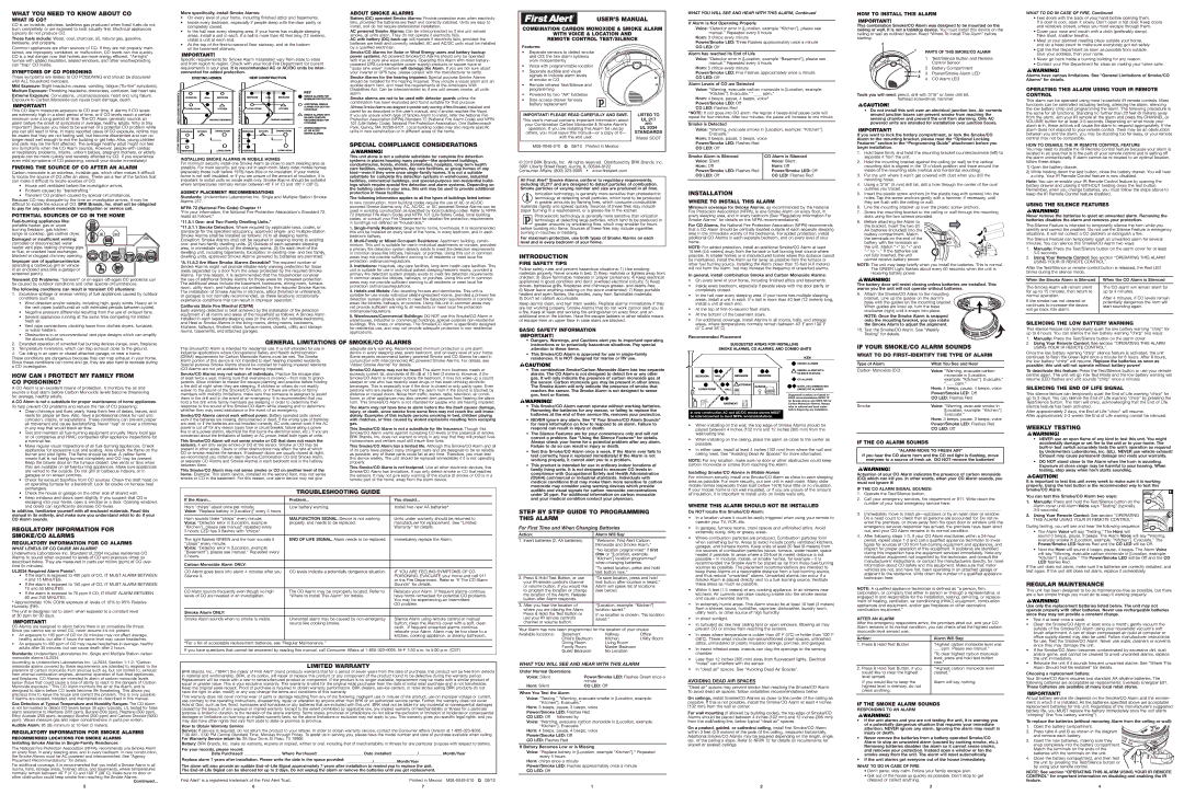 BRK electronic SCO7 user manual What YOU Need to Know about CO, USER’S Manual, Special Compliance Considerations 