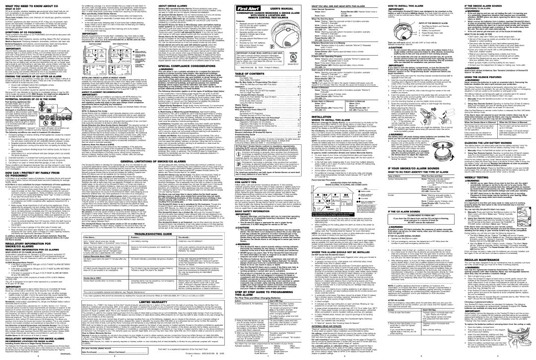 BRK electronic SCO7B user manual What YOU Need to Know about CO, USER’S Manual, Special Compliance Considerations 