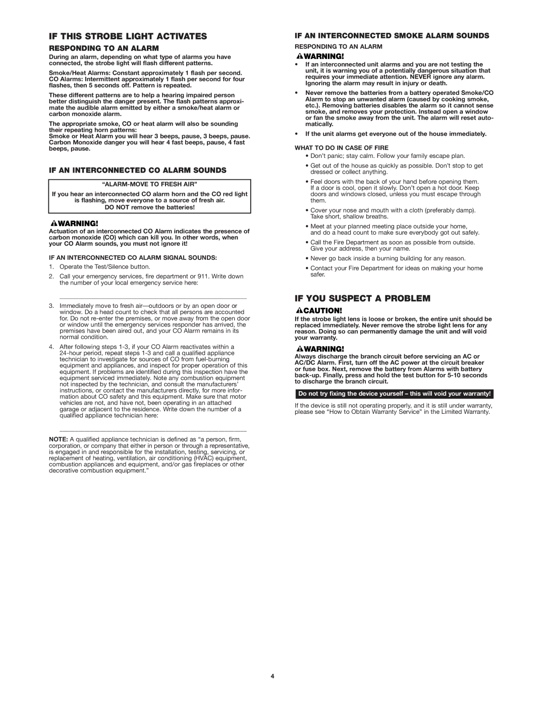 BRK electronic SL177 user manual If this Strobe Light Activates, If YOU Suspect a Problem, Responding to AN Alarm 