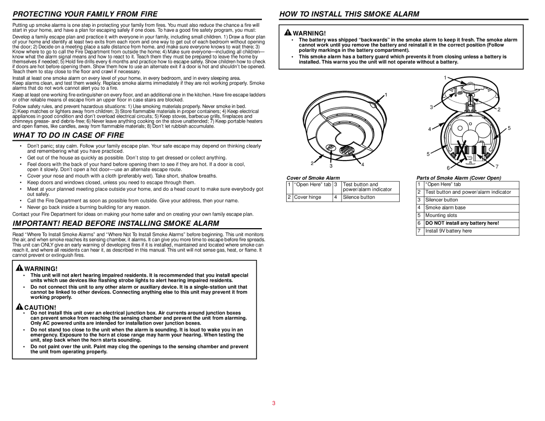 BRK electronic Smoke Alarms Protecting Your Family from Fire, HOW to Install this Smoke Alarm, What to do in Case of Fire 