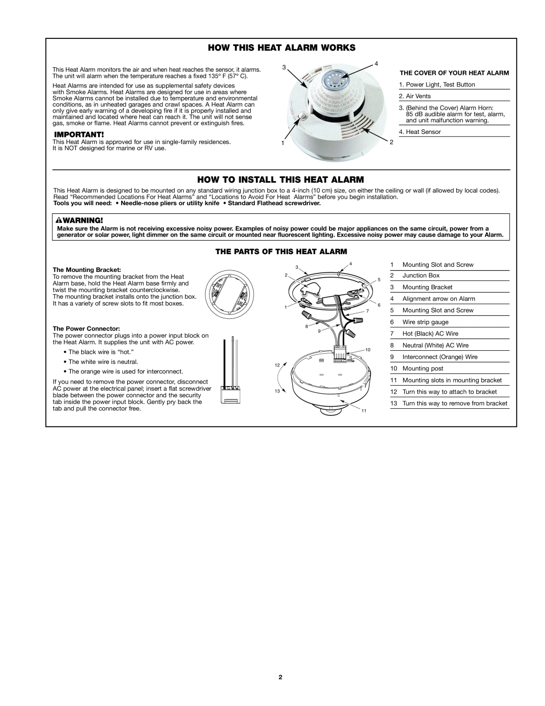 BRK electronic UL539 user manual How This Heat Alarm Works, How To Install This Heat Alarm, The Parts Of This Heat Alarm 