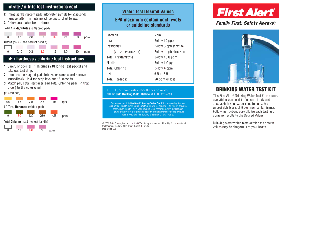BRK electronic WT1 manual Drinking Water Test KIT, Nitrate / nitrite test instructions 
