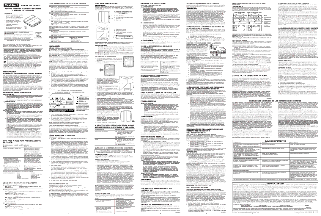BRK electronic first alert combination carbon monoxide & smoke alarm with voice & location Manual DEL Usuario, Instalación 