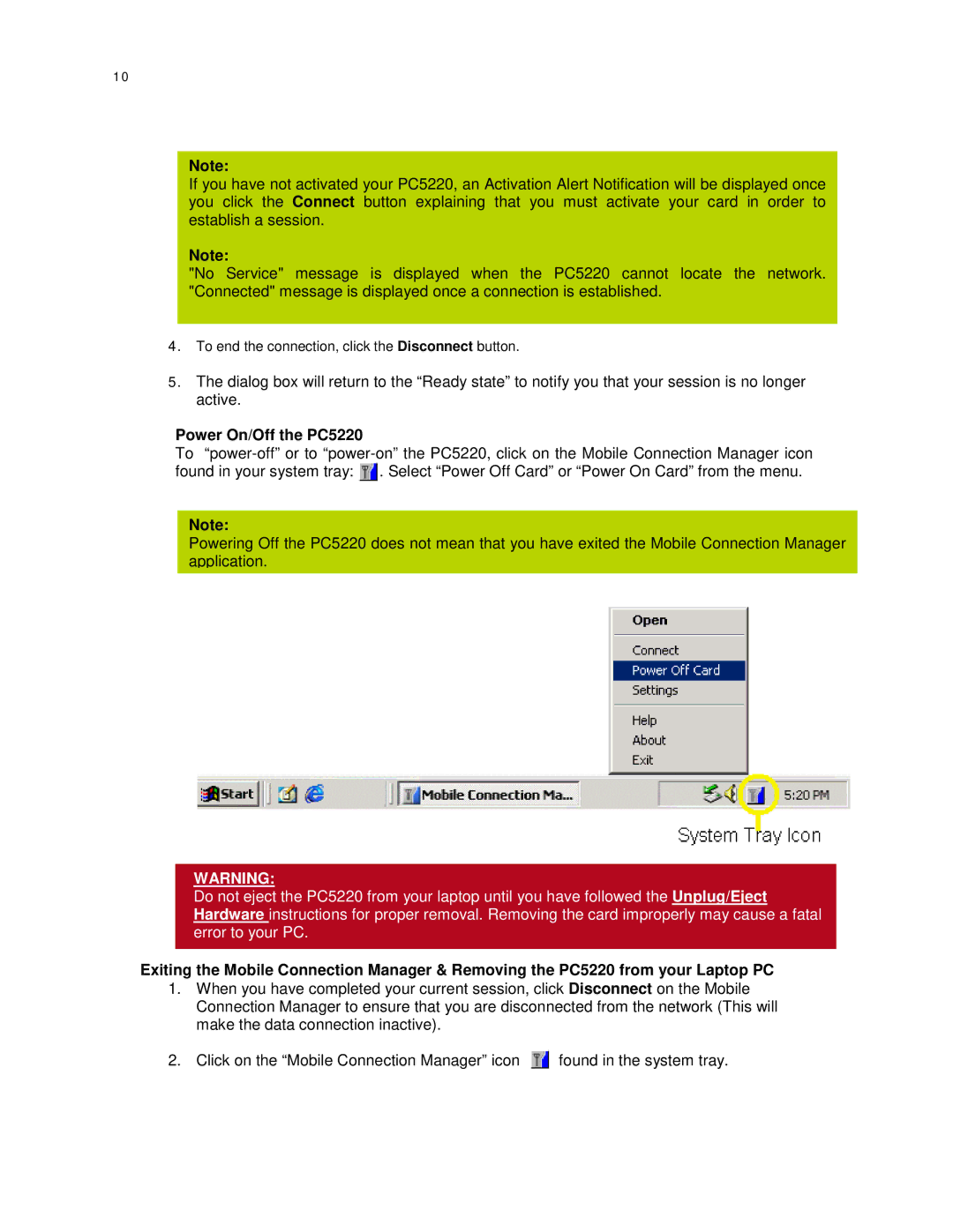 Broadband Products manual Power On/Off the PC5220 