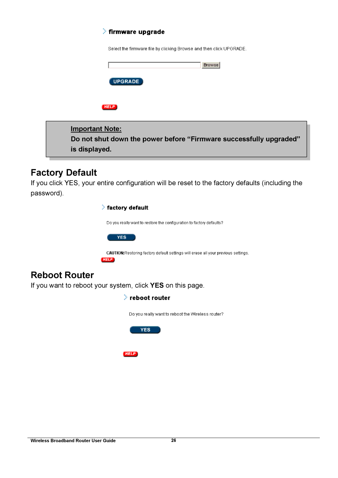 Broadband Products xDSL/Cable manual Factory Default, Reboot Router 