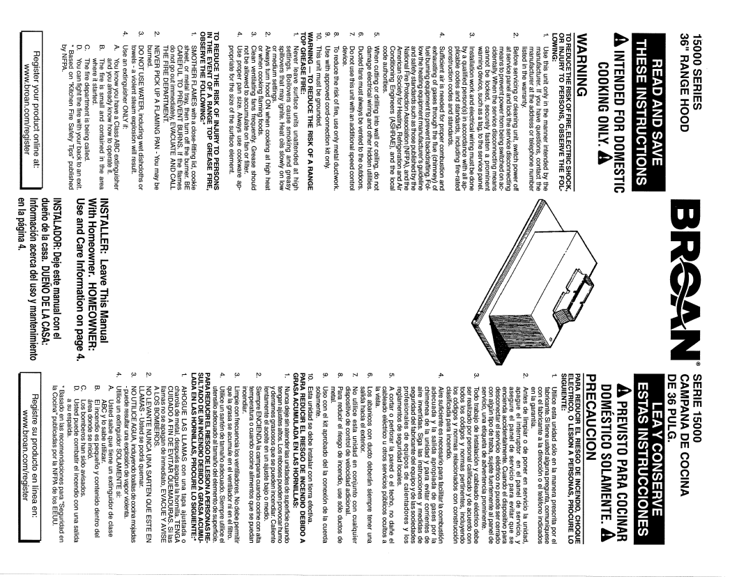 Broan 153623, 153604 manual 